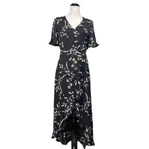 Lulus Maxi Wrap Dress Size XS Floral Black Event Guest Ruffle High-Low Romantic